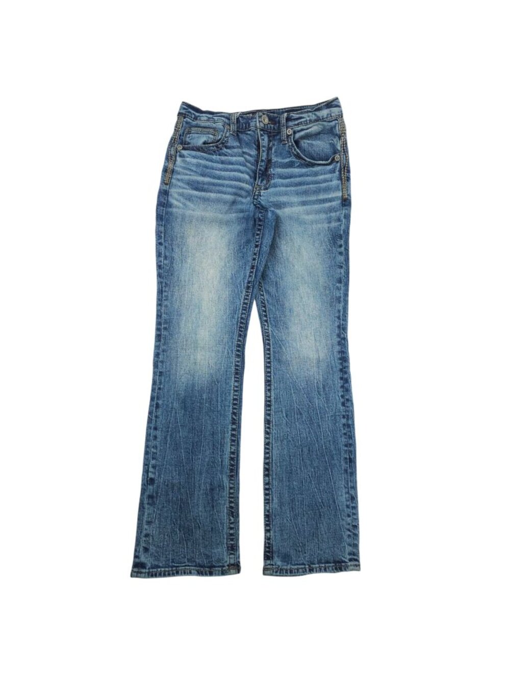 BKE Buckle Jake Jr Boys Jeans Size 16R Medium Wash Whiskered Straight Leg Denim